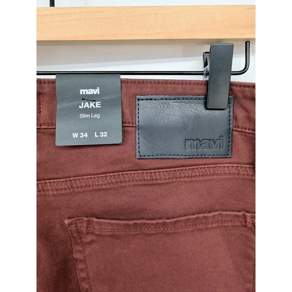 Mavi Jake Slim Leg Pants Mens 34x32 Brick Twill NWT Red Brown Jeans